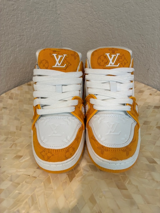 Louis Vuitton Shoes - Louis Vuitton Orange and White Sneakers with LV Logo size 38